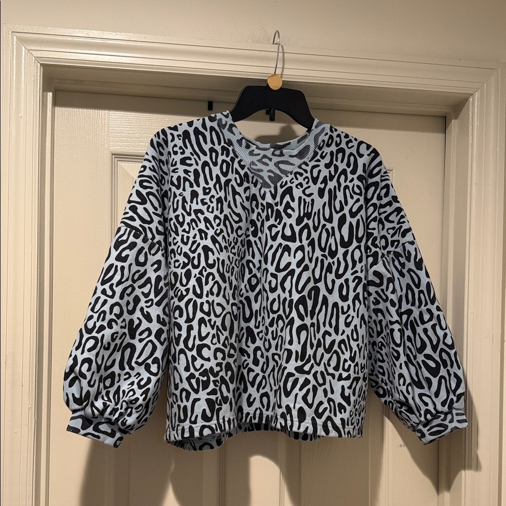Mobwife Cozy Fall Wild Animal Print 3/4 Balloon Sleeves Sweatshirt Oversized S